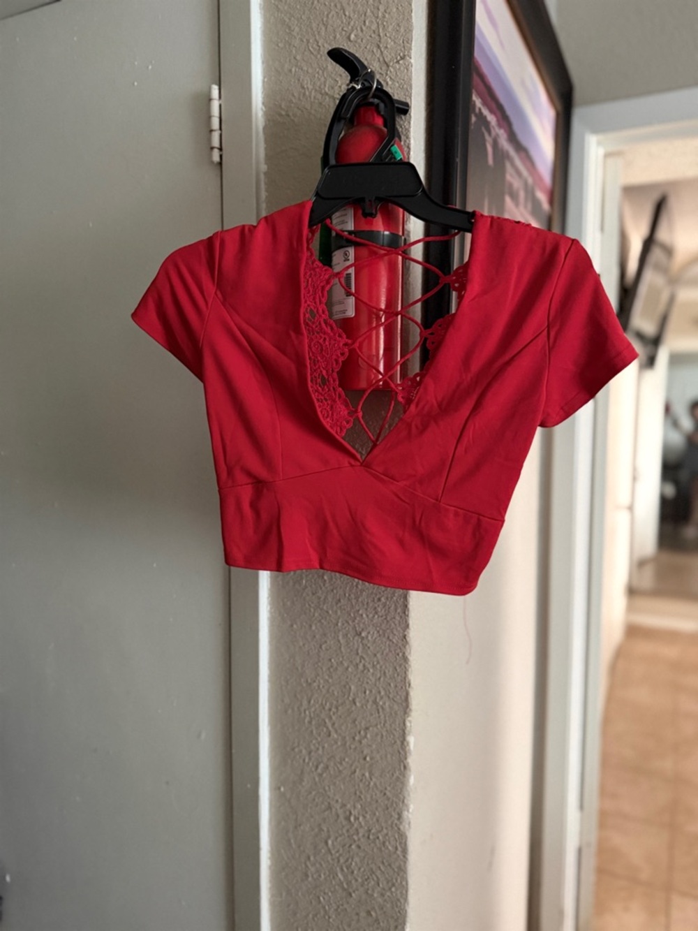 Fashion Nova Red Lace-Up Crop Top